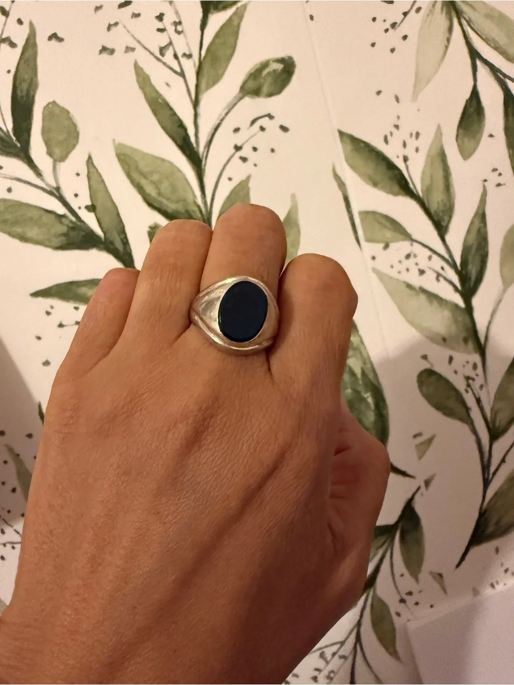 925 Silver unisex Ring with Dark Green Onyx( New)